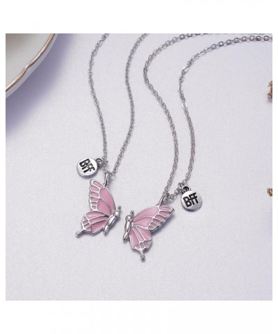 Two Butterfly Wing Necklaces 2 Separate Chained Butterfly Pieces BFF Best Friend Soul Gift for 2 Friendship Necklace pink but...