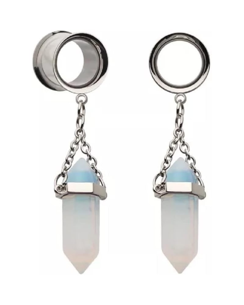 316L Stainless Steel Dangling White Opalite Stone Double Flared Tunnel Plugs, Sold as a Pair 14mm (9/16") $10.91 Body Jewelry