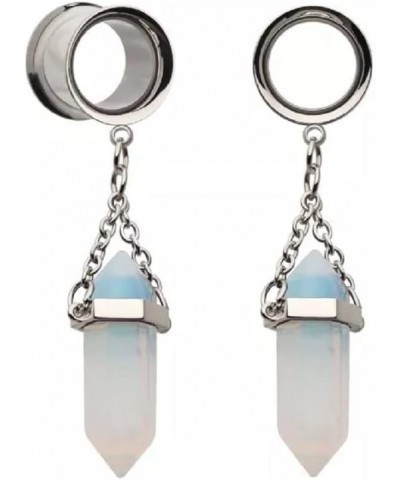 316L Stainless Steel Dangling White Opalite Stone Double Flared Tunnel Plugs, Sold as a Pair 14mm (9/16") $10.91 Body Jewelry