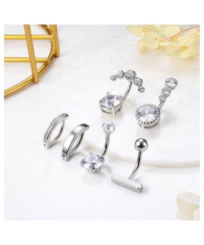 6Pcs 14G Clicker Belly Button Rings For Women CZ Opal belly rings Reverse Curved Navel Rings Barbell Body Piercing Jewelry C ...