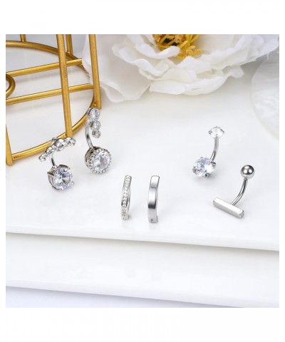 6Pcs 14G Clicker Belly Button Rings For Women CZ Opal belly rings Reverse Curved Navel Rings Barbell Body Piercing Jewelry C ...