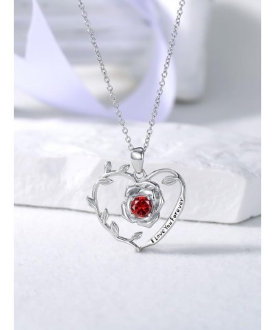 Rose Heart Birthstone Necklace Sterling Silver Birthstone Necklace Christmas Gifts for Women Birthday Valentine's Day Anniver...