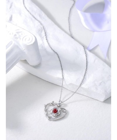 Rose Heart Birthstone Necklace Sterling Silver Birthstone Necklace Christmas Gifts for Women Birthday Valentine's Day Anniver...