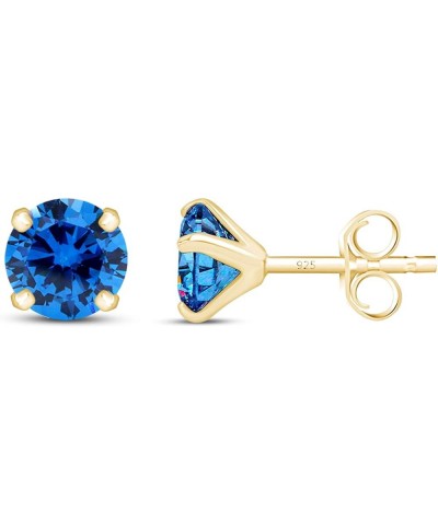 6mm Round Cut Round Cut Stud Earrings in 14k Yellow Gold Over Sterling Silver Simulated Blue-Topaz $25.19 Earrings