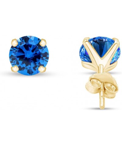 6mm Round Cut Round Cut Stud Earrings in 14k Yellow Gold Over Sterling Silver Simulated Blue-Topaz $25.19 Earrings