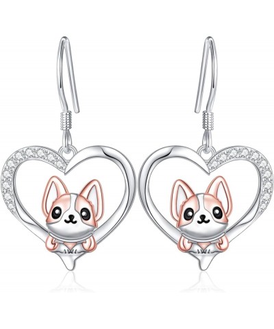 Animal Love Heart Dangle Drop Earrings S925 Sterling Silver Jewelry Gifts for Women Men Corgi $12.40 Earrings