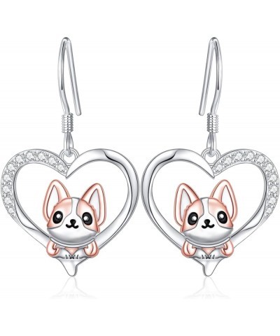 Animal Love Heart Dangle Drop Earrings S925 Sterling Silver Jewelry Gifts for Women Men Corgi $12.40 Earrings