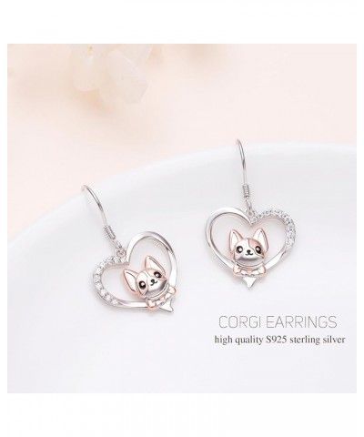 Animal Love Heart Dangle Drop Earrings S925 Sterling Silver Jewelry Gifts for Women Men Corgi $12.40 Earrings