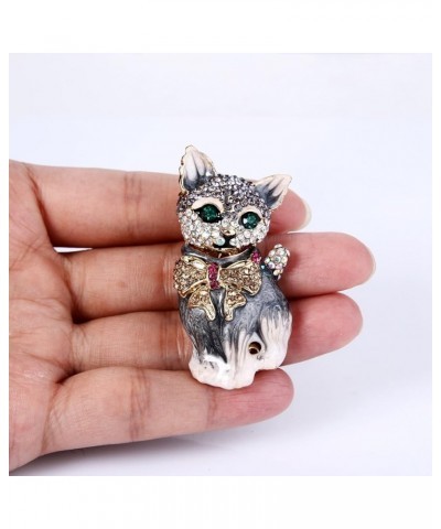 Austrian Crystal Lovely Plump 3D Bowknot Cat Brooch Enamel Pet Animal Kitten Brooches Dress Suit Sweater Scarves Accessoriesf...