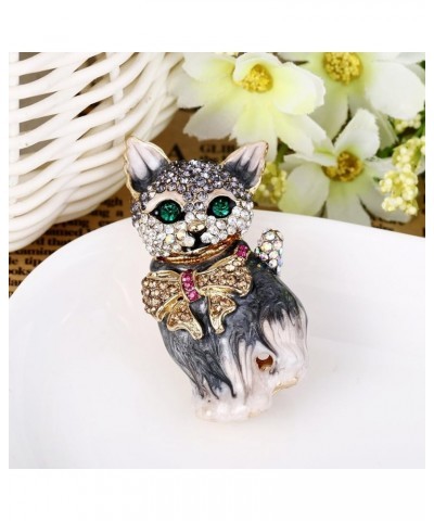 Austrian Crystal Lovely Plump 3D Bowknot Cat Brooch Enamel Pet Animal Kitten Brooches Dress Suit Sweater Scarves Accessoriesf...