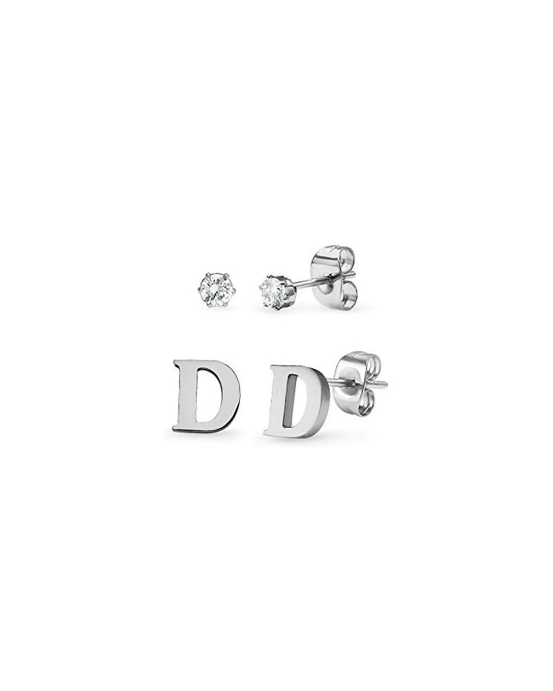 Stainless Steel Yellow Gold Tone Alphabet Initial Letter Tiny Earring Studs With Cubic Zirconia 3mm Set Letters A-Z Letter D ...