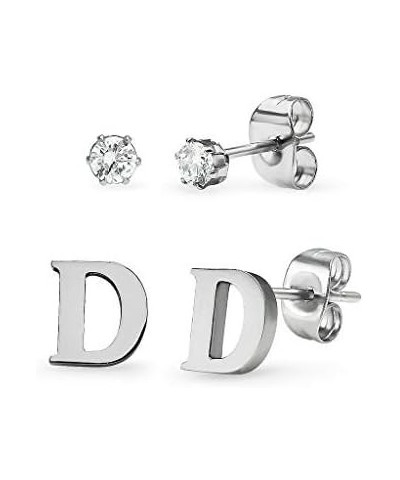 Stainless Steel Yellow Gold Tone Alphabet Initial Letter Tiny Earring Studs With Cubic Zirconia 3mm Set Letters A-Z Letter D ...