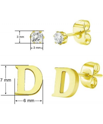 Stainless Steel Yellow Gold Tone Alphabet Initial Letter Tiny Earring Studs With Cubic Zirconia 3mm Set Letters A-Z Letter D ...