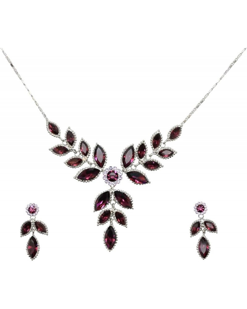 Gorgeous Rhinestone Crystal Floral Necklace Earrings Set Purple $19.49 Jewelry Sets