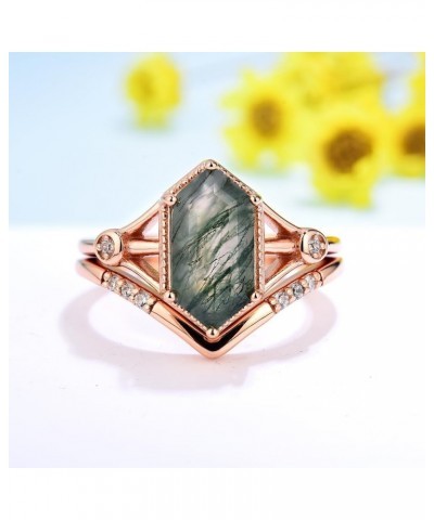 Natural Moss Agate Gemstone Rings for Women Solid 925 Sterling Silver Rings for Women Trendy Hexagon Engagement Wedding Ring ...