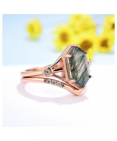 Natural Moss Agate Gemstone Rings for Women Solid 925 Sterling Silver Rings for Women Trendy Hexagon Engagement Wedding Ring ...