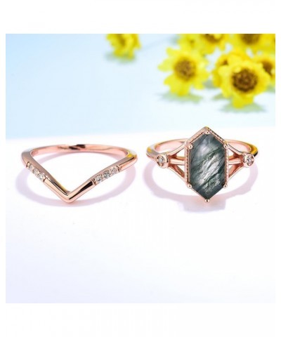 Natural Moss Agate Gemstone Rings for Women Solid 925 Sterling Silver Rings for Women Trendy Hexagon Engagement Wedding Ring ...