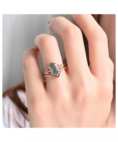 Natural Moss Agate Gemstone Rings for Women Solid 925 Sterling Silver Rings for Women Trendy Hexagon Engagement Wedding Ring ...