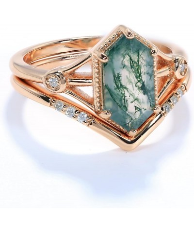 Natural Moss Agate Gemstone Rings for Women Solid 925 Sterling Silver Rings for Women Trendy Hexagon Engagement Wedding Ring ...