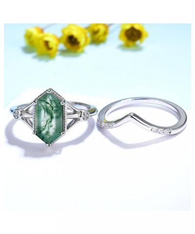 Natural Moss Agate Gemstone Rings for Women Solid 925 Sterling Silver Rings for Women Trendy Hexagon Engagement Wedding Ring ...