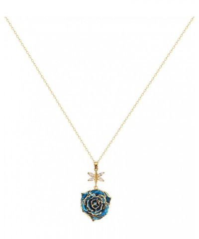 Rose Pendant Necklace for Women, 24K Gold-Plated, Adjustable Length, Fashion Jewelry, Best Gifts for Her Crystal Blue Rose Ne...