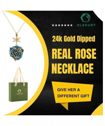 Rose Pendant Necklace for Women, 24K Gold-Plated, Adjustable Length, Fashion Jewelry, Best Gifts for Her Crystal Blue Rose Ne...