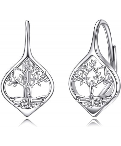 925 Sterling Silver Leverback Earrings Tree of Life Jewelry Gifts for Women Girls Tree of life $17.00 Earrings