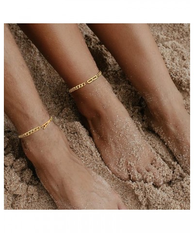 Anklet for Women Gold Initial Sideways Letter A-Z 5MM Cuban Link Curb Foot Chain 18K Gold Filled Dainty Simple Personalized A...