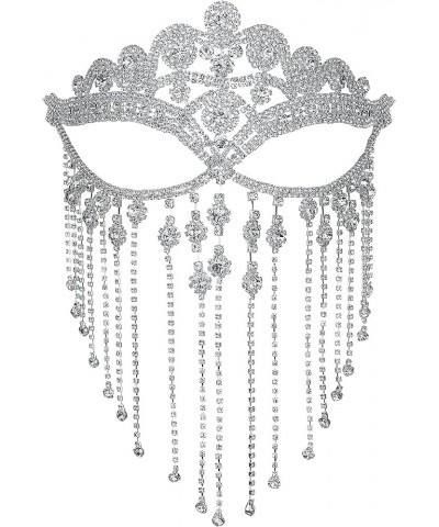 Tassel Mask chain for Women Fringe Masquerade Head Chain Rhinestone Face Jewelry for Halloween PartyCosplay vintage-silver $1...