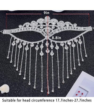 Tassel Mask chain for Women Fringe Masquerade Head Chain Rhinestone Face Jewelry for Halloween PartyCosplay vintage-silver $1...