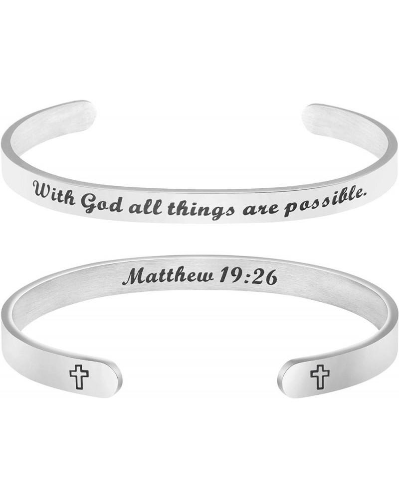 ????????? ????????? for ????? Inspirational Religious Gifts for Her Bible Verse Bapstism Jewelry Cuff Bangle With God all thi...