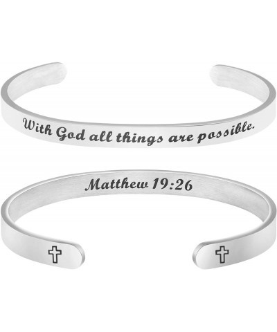 ????????? ????????? for ????? Inspirational Religious Gifts for Her Bible Verse Bapstism Jewelry Cuff Bangle With God all thi...