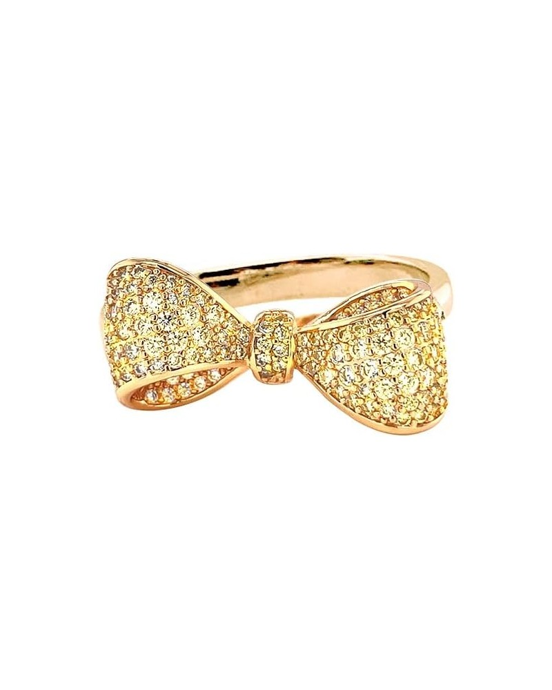 Pave CZ Statement Small Ribbon Bow Ring For Women Bride's Wedding Prom 7 Yellow&Gold $12.70 Bracelets