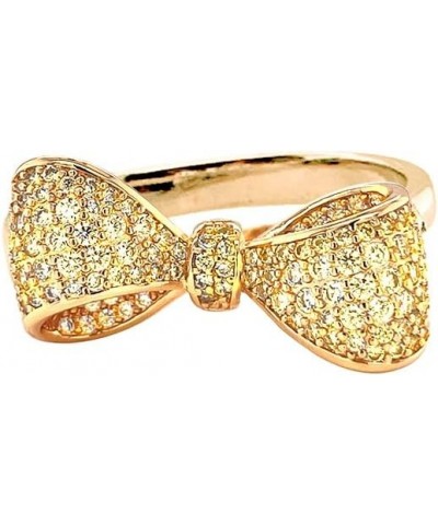 Pave CZ Statement Small Ribbon Bow Ring For Women Bride's Wedding Prom 7 Yellow&Gold $12.70 Bracelets