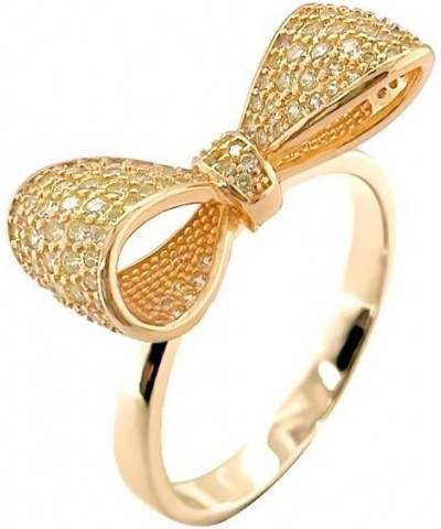 Pave CZ Statement Small Ribbon Bow Ring For Women Bride's Wedding Prom 7 Yellow&Gold $12.70 Bracelets