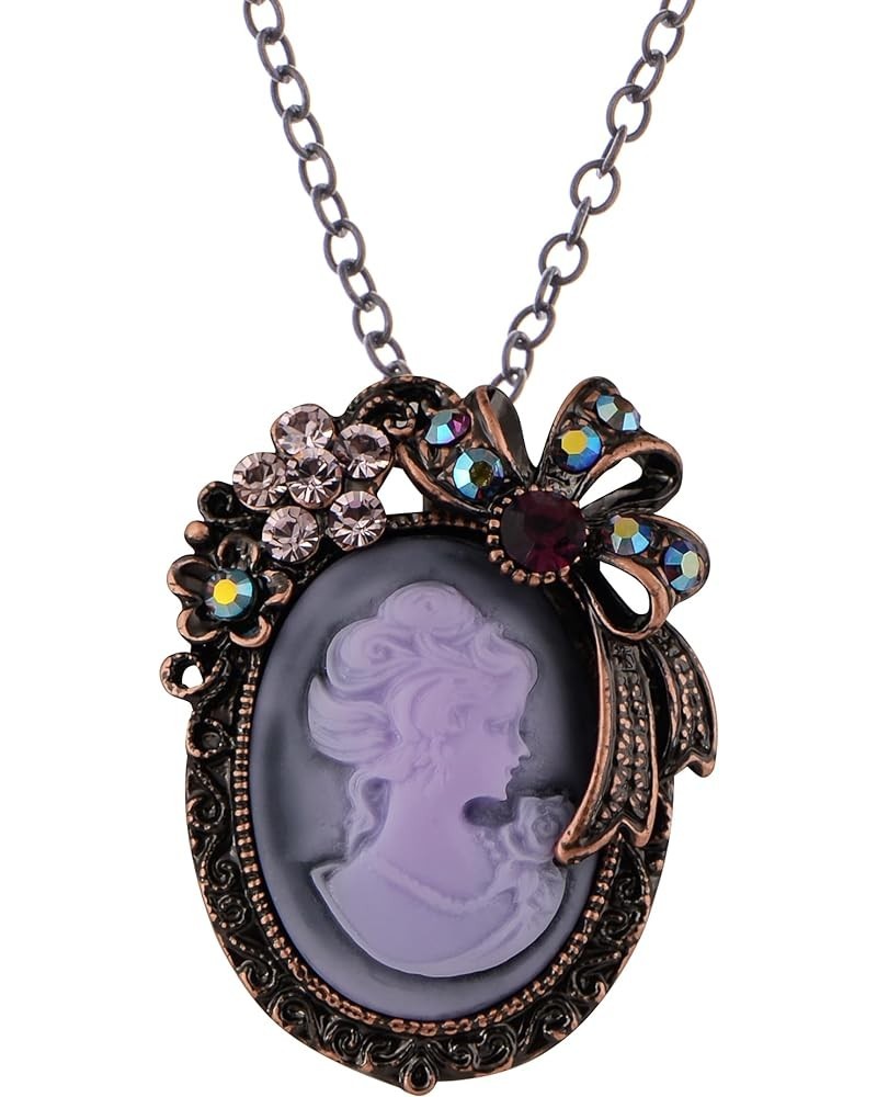 Vintage Inspired Crystal Rhinestones Victorian Lady Cameo Pendant Necklace Maiden Flower Ribbon Bow Brooch Pin Purple $11.21 ...