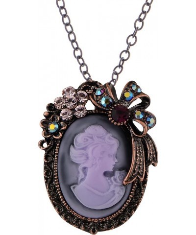 Vintage Inspired Crystal Rhinestones Victorian Lady Cameo Pendant Necklace Maiden Flower Ribbon Bow Brooch Pin Purple $11.21 ...