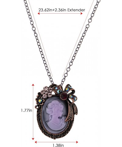 Vintage Inspired Crystal Rhinestones Victorian Lady Cameo Pendant Necklace Maiden Flower Ribbon Bow Brooch Pin Purple $11.21 ...