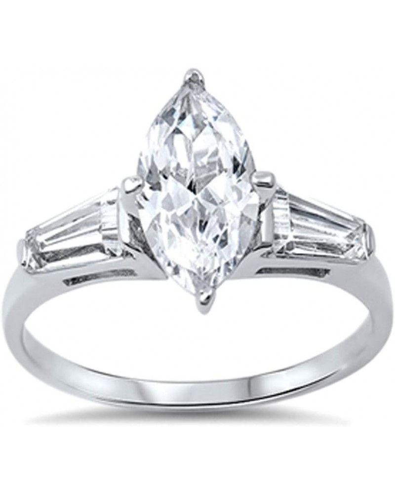 Rhodium Plated Sterling Silver Wedding & Engagement Ring Clear CZ? Marquise Shape CZ Ring 14MM (Size 5 to 10) $12.86 Rings