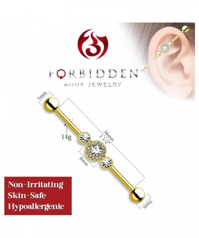 14g 1.5 Inch (38mm) Surgical Steel Super Glam Triple CZ Industrial Barbell Gold Tone $11.99 Body Jewelry