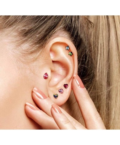 Heart Crystal Top Surgical Steel Cartilage, Tragus Barbell Stud Red $10.19 Body Jewelry