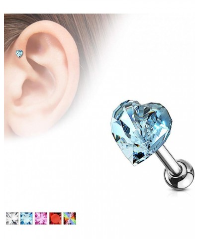 Heart Crystal Top Surgical Steel Cartilage, Tragus Barbell Stud Red $10.19 Body Jewelry