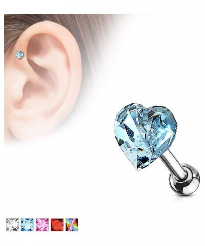 Heart Crystal Top Surgical Steel Cartilage, Tragus Barbell Stud Red $10.19 Body Jewelry