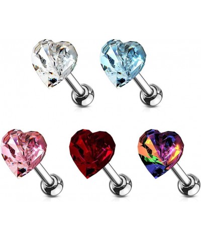 Heart Crystal Top Surgical Steel Cartilage, Tragus Barbell Stud Red $10.19 Body Jewelry