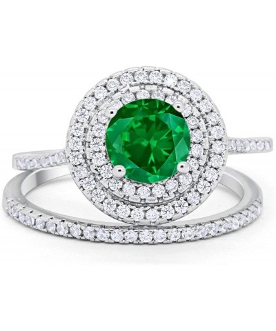 Double Halo Wedding Engagement Bridal Set Ring Band 925 Sterling Silver Round Cubic Zirconia Simulated Green Emerald CZ $21.4...