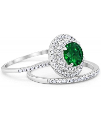 Double Halo Wedding Engagement Bridal Set Ring Band 925 Sterling Silver Round Cubic Zirconia Simulated Green Emerald CZ $21.4...