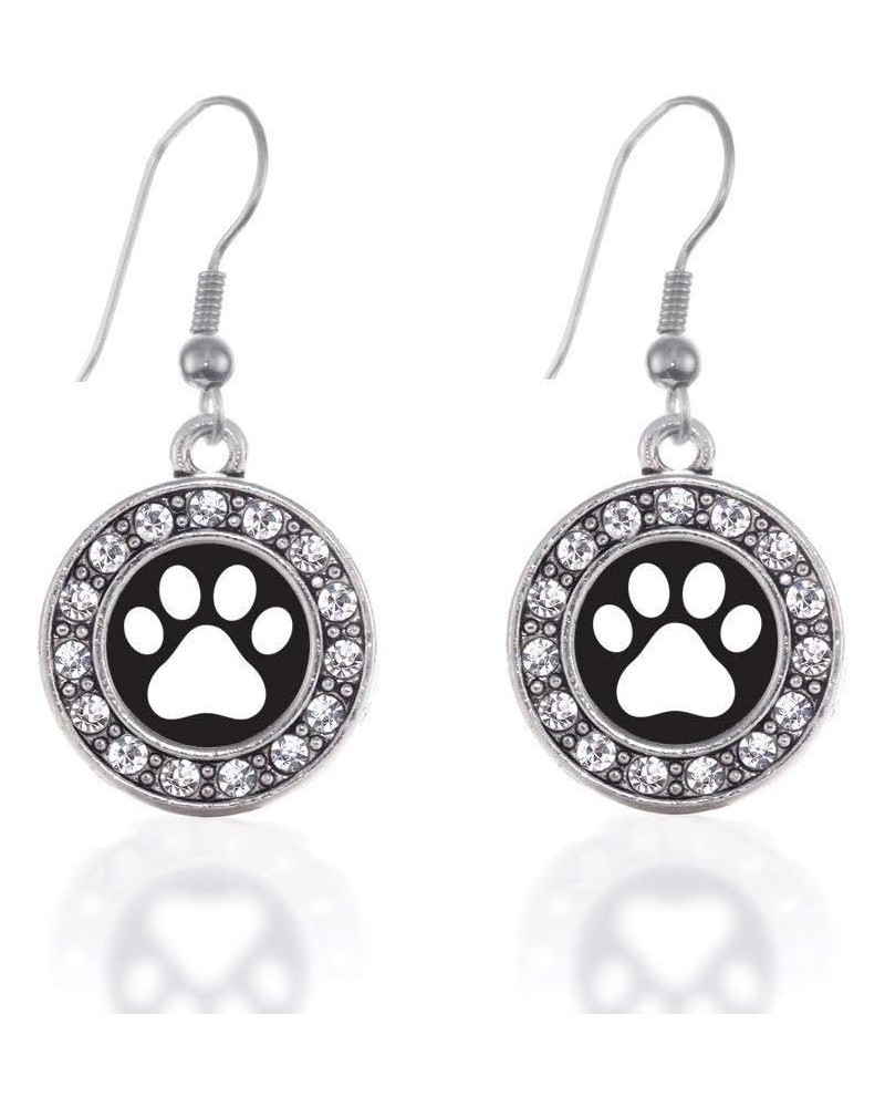 Lovely Circle Pet Dog Paw Print Dangle Earrings Silver Tone Animal Footprint Drop Ear Charm Gift for Women Girls Puppy Lovers...