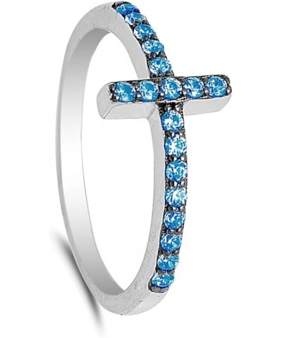 CHOOSE YOUR COLOR Sterling Silver Sideways Cross Ring Blue (Simulated Topaz) $10.44 Rings