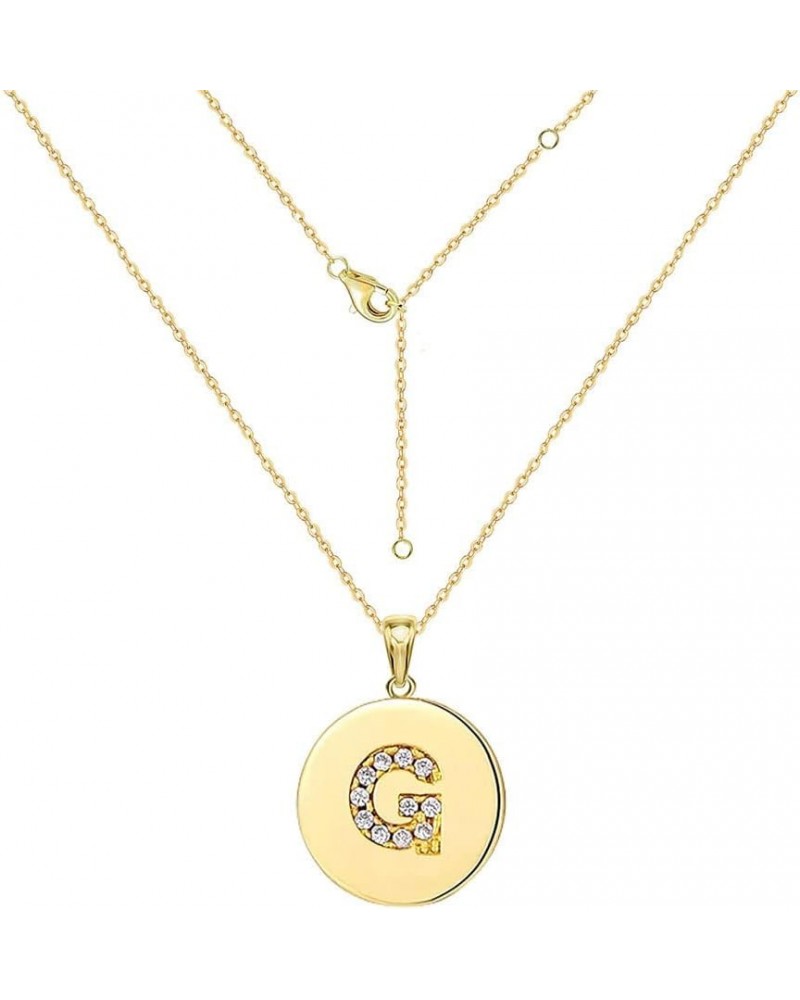 Round Initial A-Z Letter Necklaces for Women CZ Capital Alphabet Coin Signet Pendant Gold G $9.11 Necklaces