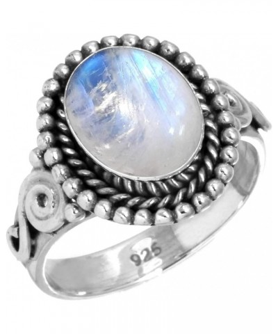 925 Sterling Silver Handmade Ring for Women 8x10 Oval Gemstone Fashion Jewelry for Gift (99051_R) Rainbow Moonstone $15.62 Rings